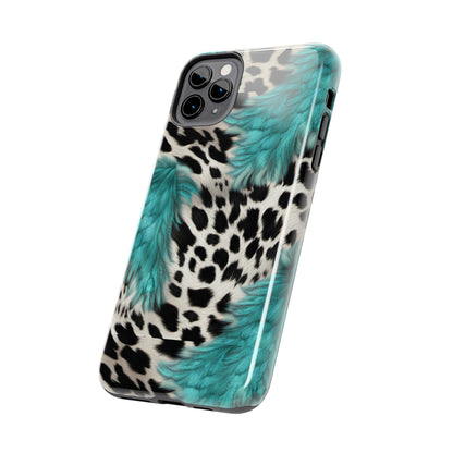 Grunge Turquoise and Animal Print Pattern Design Tough Phone Case compatible with a large variety of iPhone models, Phone Case, Gift