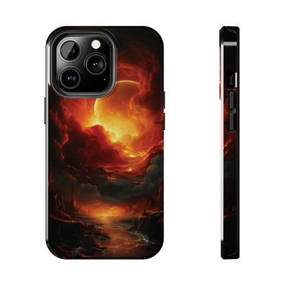 Fiery Red Moon Art iPhone Case, Dramatic Sky Aesthetic Phone Cover, Cool Tech Design for iPhone Models, Durable Phone Accessory Protective Cover for iPhone Models, Tough iPhone Case