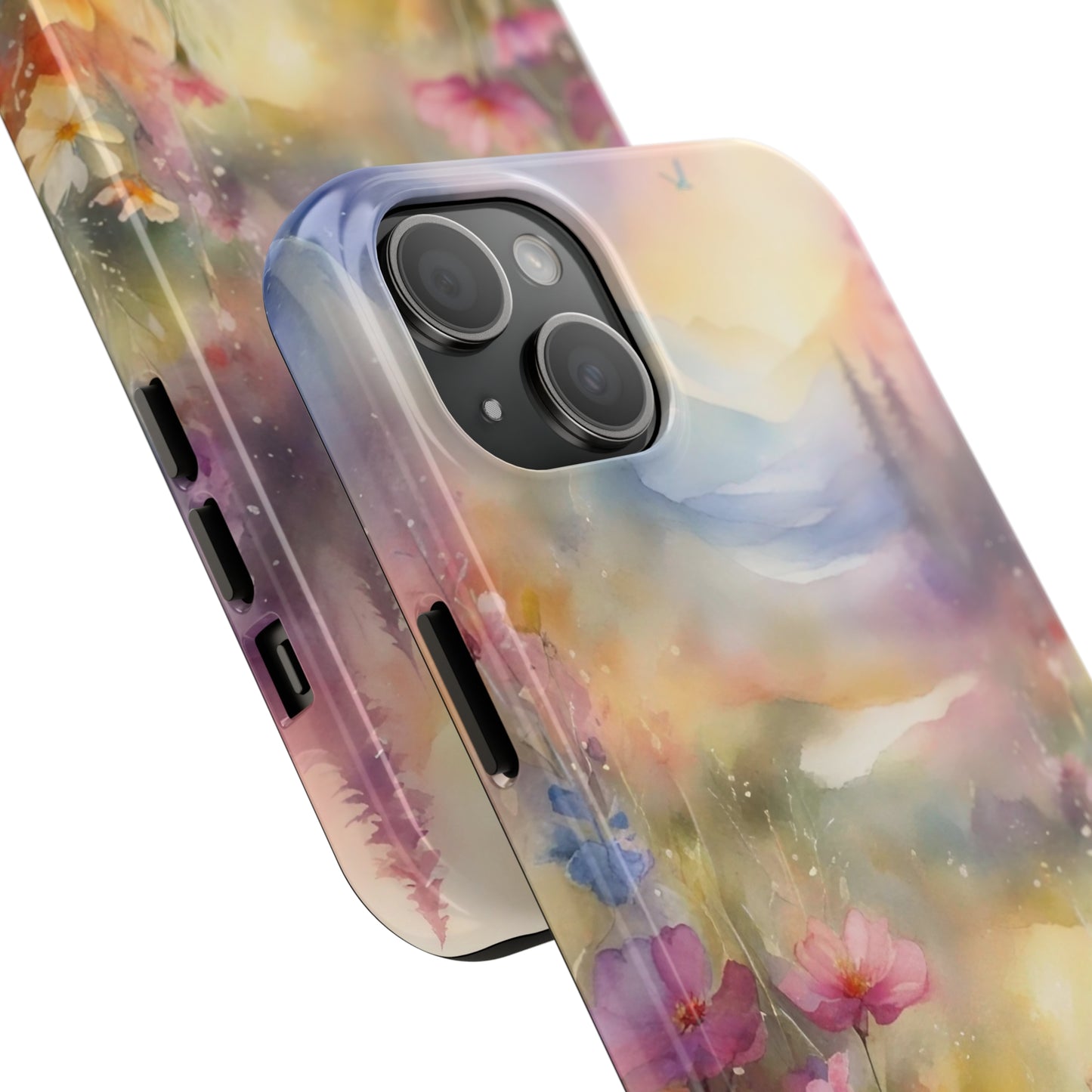 Watercolor Landscape and Wildflowers Pattern print design Tough Phone Case compatible with a large variety of phone models, Phone Case