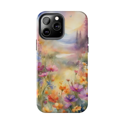 Watercolor Landscape and Wildflowers Pattern print design Tough Phone Case compatible with a large variety of phone models, Phone Case