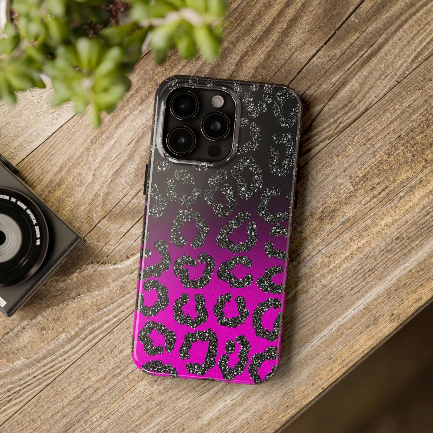 Pink and Black Ombre Leopard Design Phone Case- Lightweight, Impact Resistant Cover for iPhone 6, 6s, 12, 13, 14, 15