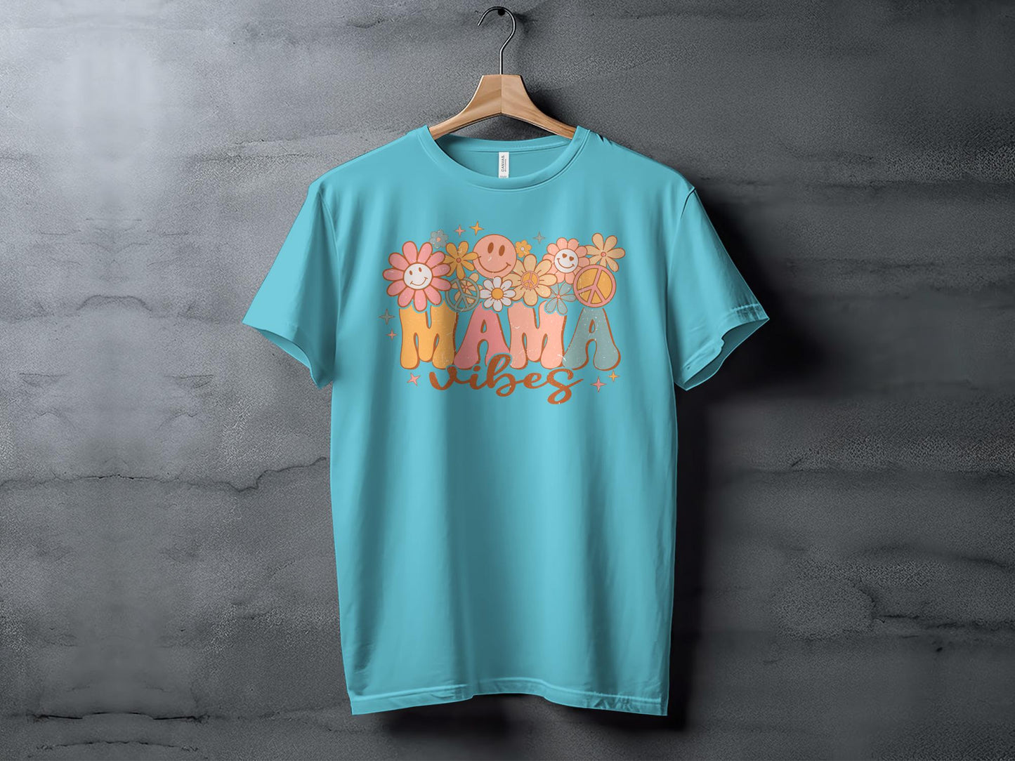 Mama Vibes T-Shirt, Floral Peace Hippie Style Tee, Retro Mom Shirt, Vintage Mother's Day Gift, Casual Women's Clothing