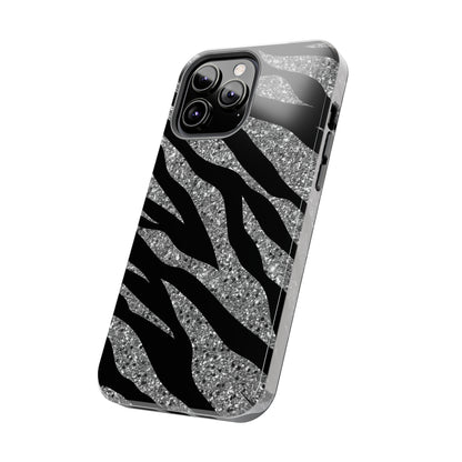 Silver and Black Zebra Print Design  Phone Case- Lightweight, Impact Resistant Cover for iPhone 6, 6s, 12, 13, 14, 15