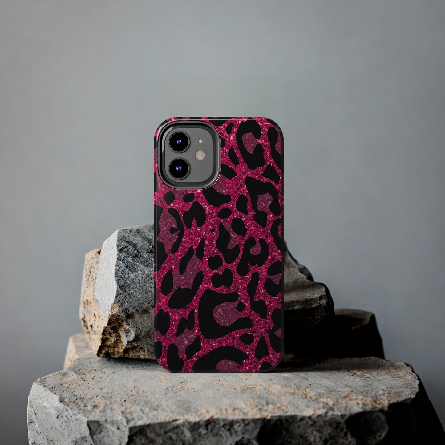 Pink and Black Leopard Design Phone Case- Lightweight, Impact Resistant Cover for iPhone 6, 6s, 12, 13, 14, 15