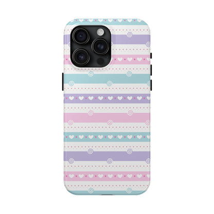 Pastel Stripes and Hearts print design Tough Phone Case compatible with a large variety of iphone models