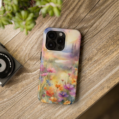 Watercolor Landscape and Wildflowers Pattern print design Tough Phone Case compatible with a large variety of phone models, Phone Case