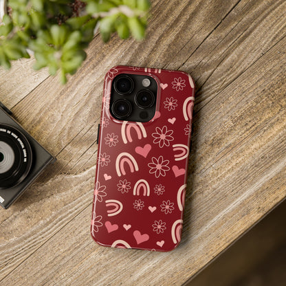 Red Boho Rainbow print Design Tough Phone Case compatible with a large variety of iPhone models, Gift, Phone Case