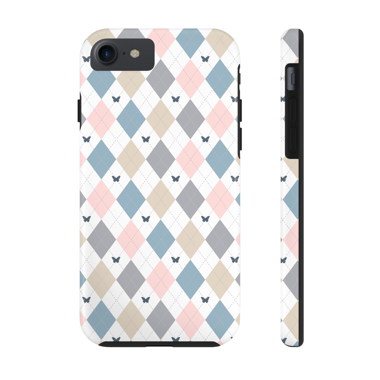 Argyle Pastel Plaid and Butterflies print design Tough Phone Case compatible with a large variety of iphone models