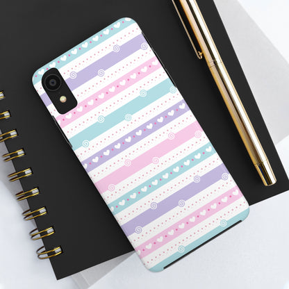 Pastel Stripes and Hearts print design Tough Phone Case compatible with a large variety of iphone models