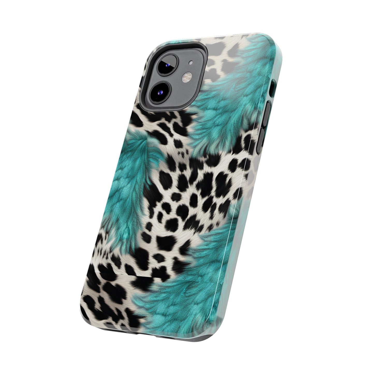 Grunge Turquoise and Animal Print Pattern Design Tough Phone Case compatible with a large variety of iPhone models, Phone Case, Gift