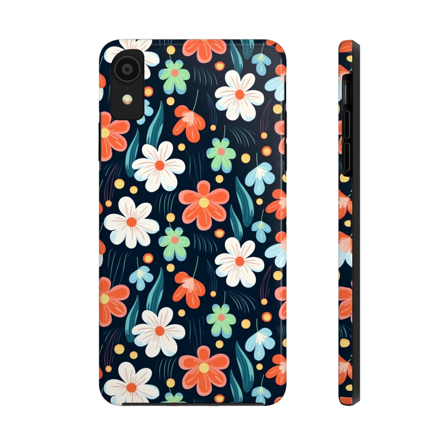 Retro Vibrant Flowers Pattern print design Tough Phone Case compatible with a large variety of phone models, Phone Case, Gift