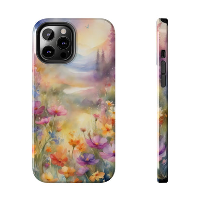 Watercolor Landscape and Wildflowers Pattern print design Tough Phone Case compatible with a large variety of phone models, Phone Case