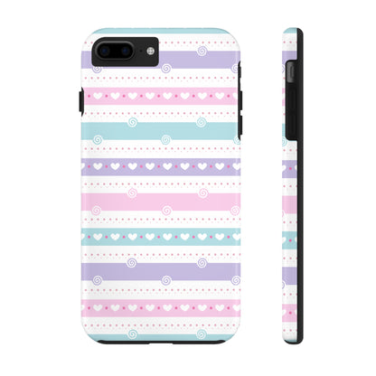 Pastel Stripes and Hearts print design Tough Phone Case compatible with a large variety of iphone models