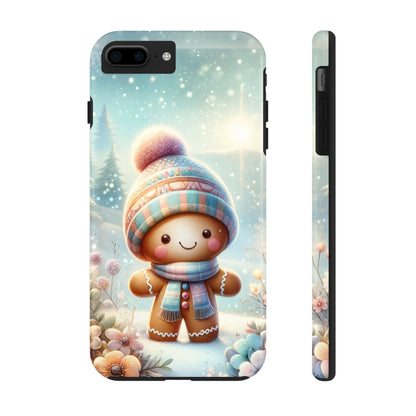 Cute Happy Gingerbread Man in the Snow Pattern Design Tough Phone Case compatible with a large variety of iPhone models, Gift, Phone Case