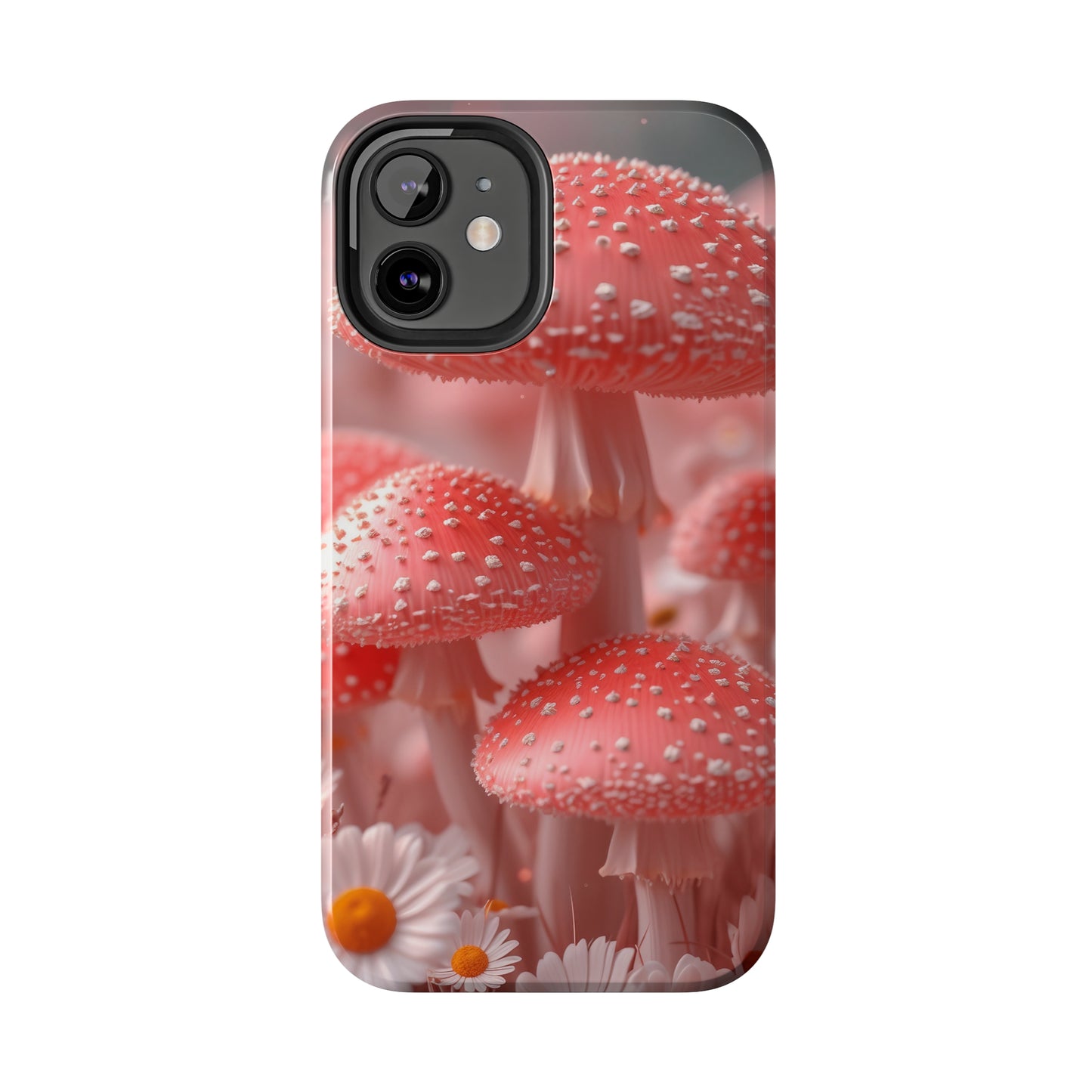 Whimsical Pink Mushrooms and Daisies Design Tough Phone Case compatible with a large variety of iPhone models, Gift, Phone Case