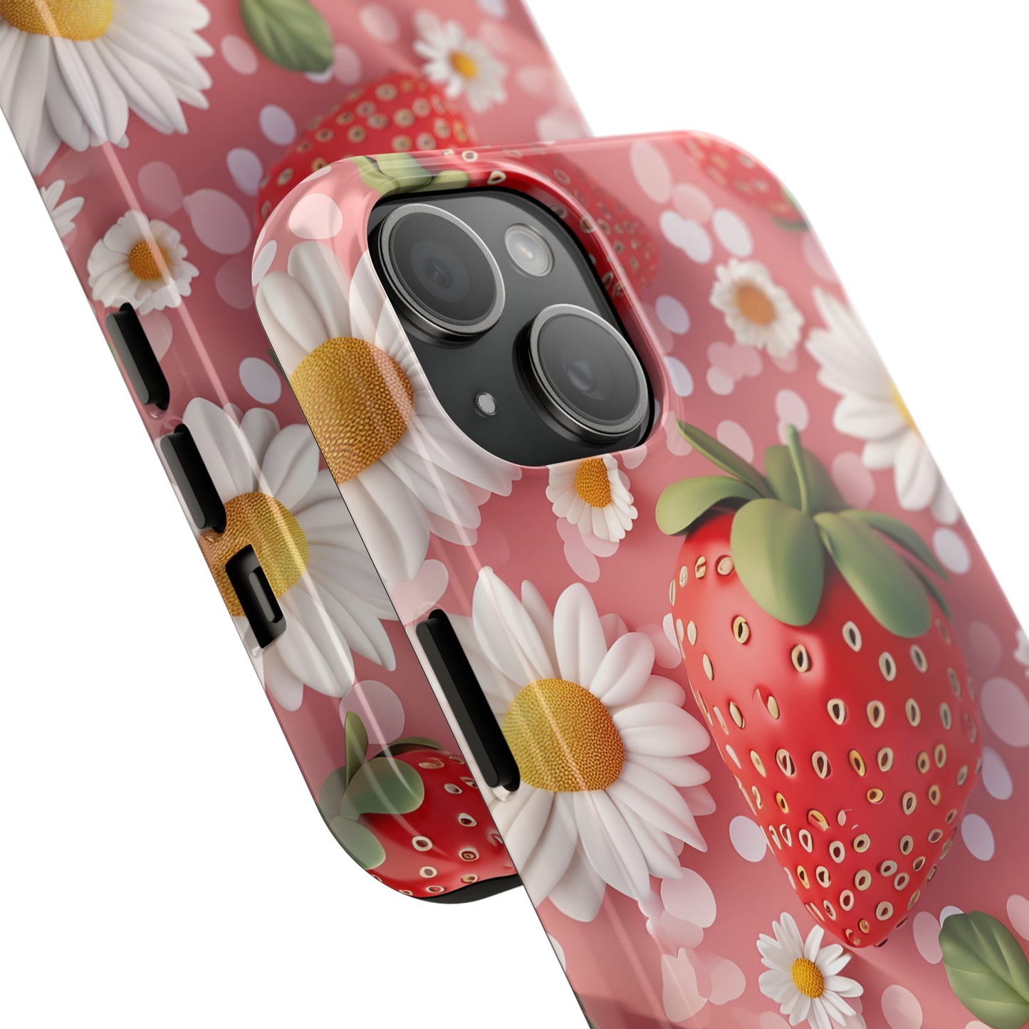 Strawberries & Daisies Digital print Design Tough Phone Case compatible with a large variety of iPhone models, Gift, Phone Case