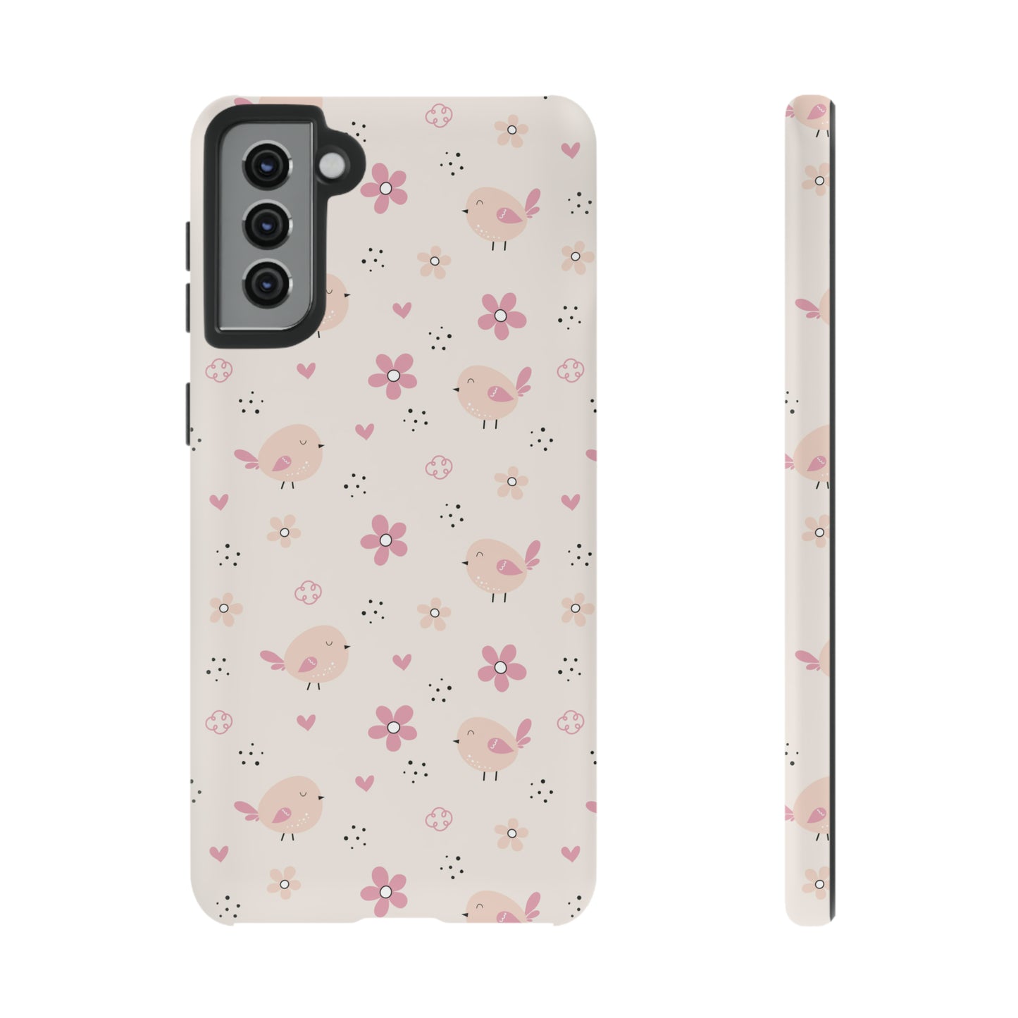 Cute Pink Birds and Flowers print design Tough Phone Case compatible with a large variety of Samsung models