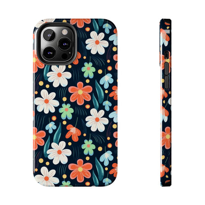 Retro Vibrant Flowers Pattern print design Tough Phone Case compatible with a large variety of phone models, Phone Case, Gift