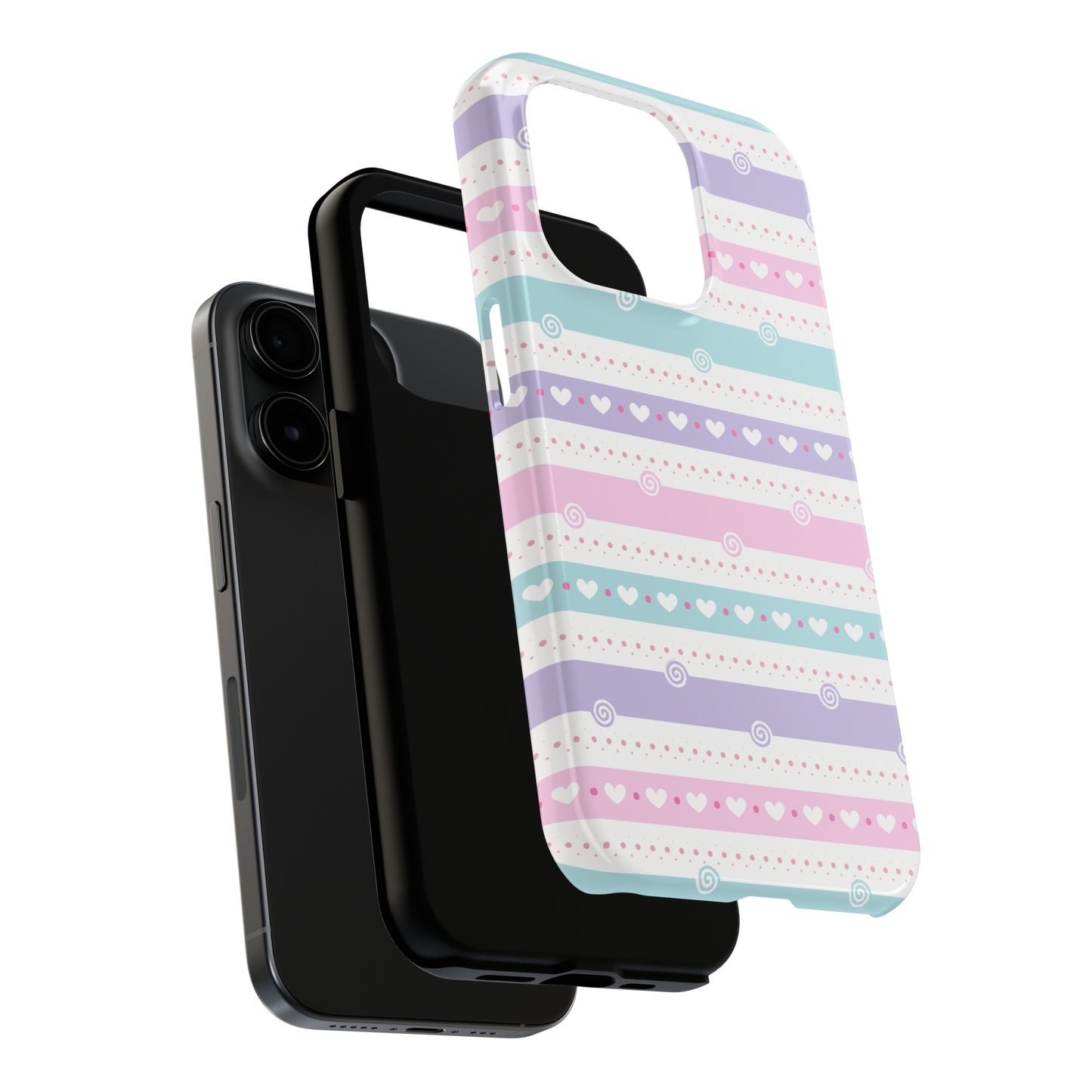 Pastel Stripes and Hearts print design Tough Phone Case compatible with a large variety of iphone models