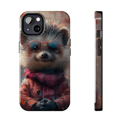 Hedgehog with Glasses and Scarf Design Phone Case- Lightweight, Impact Resistant Cover for iPhone 6, 6s, 12, 13, 14, 15