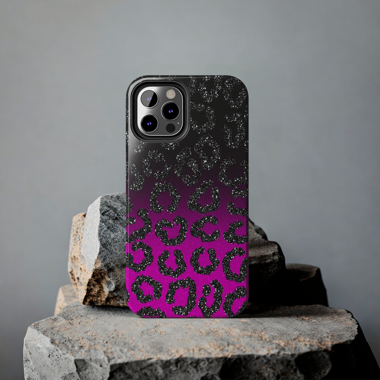 Pink and Black Ombre Leopard Design Phone Case- Lightweight, Impact Resistant Cover for iPhone 6, 6s, 12, 13, 14, 15