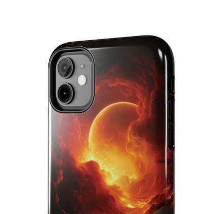 Fiery Red Moon Art iPhone Case, Dramatic Sky Aesthetic Phone Cover, Cool Tech Design for iPhone Models, Durable Phone Accessory Protective Cover for iPhone Models, Tough iPhone Case