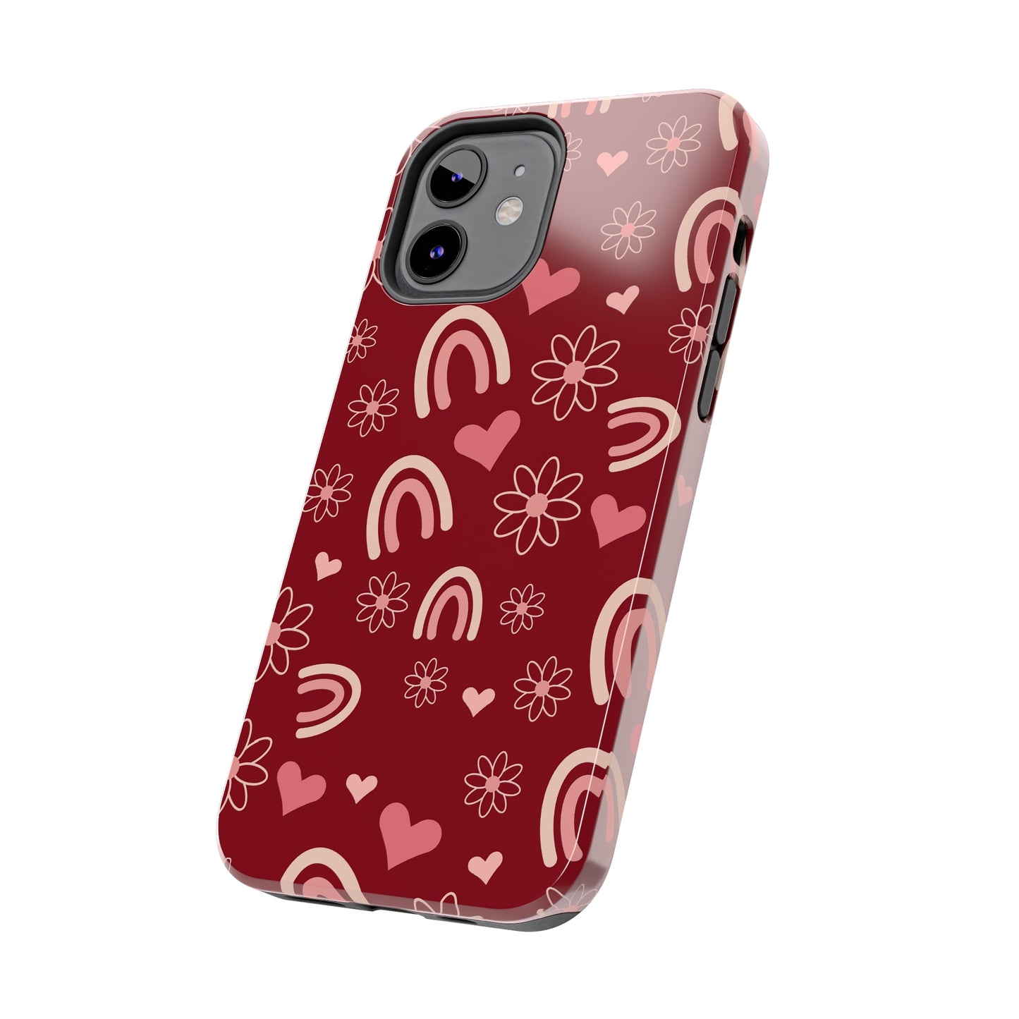 Red Boho Rainbow print Design Tough Phone Case compatible with a large variety of iPhone models, Gift, Phone Case