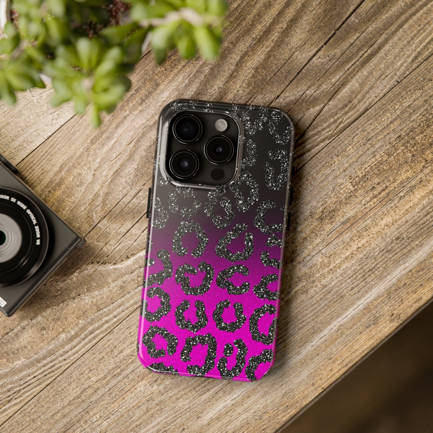 Pink and Black Ombre Leopard Design Phone Case- Lightweight, Impact Resistant Cover for iPhone 6, 6s, 12, 13, 14, 15