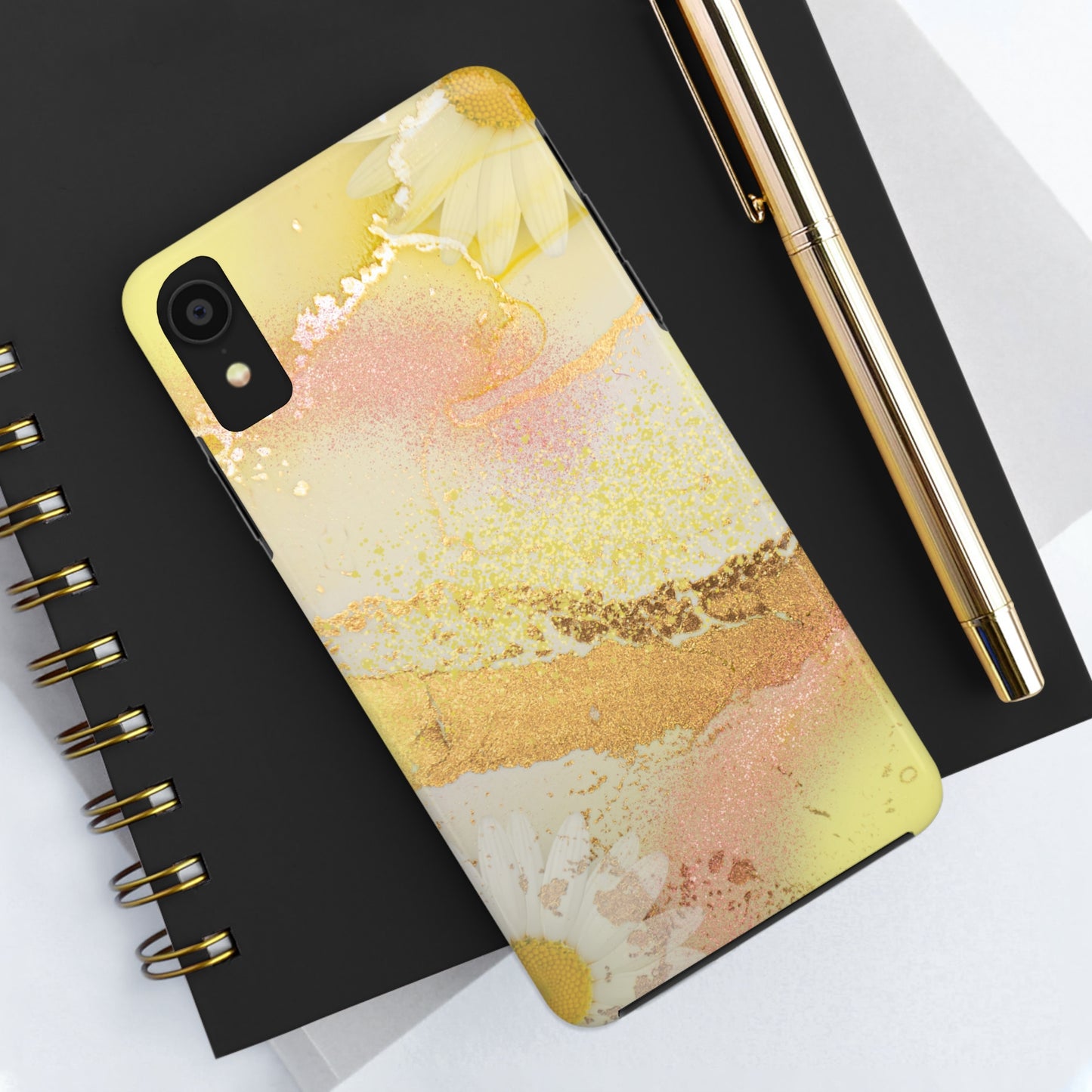 Yellow and Rose Gold Marble design Tough Phone Case compatible with a large variety of iPhone models, Gift, Phone