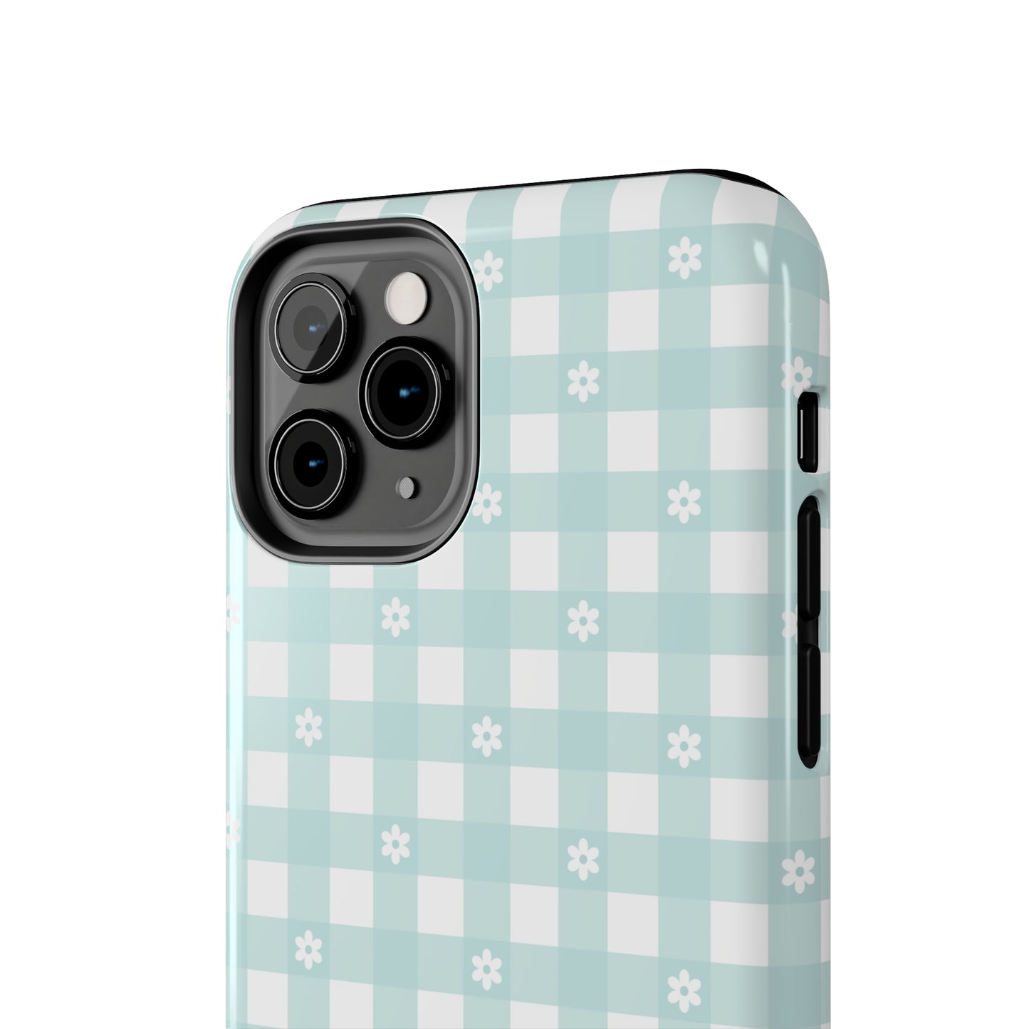 Cute Blue and White Gingham with Daisies Digital print Design Tough Phone Case compatible with a large variety of iPhone models, Gift, Phone Case