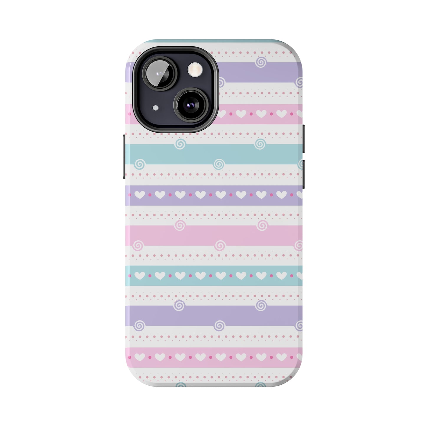 Pastel Stripes and Hearts print design Tough Phone Case compatible with a large variety of iphone models