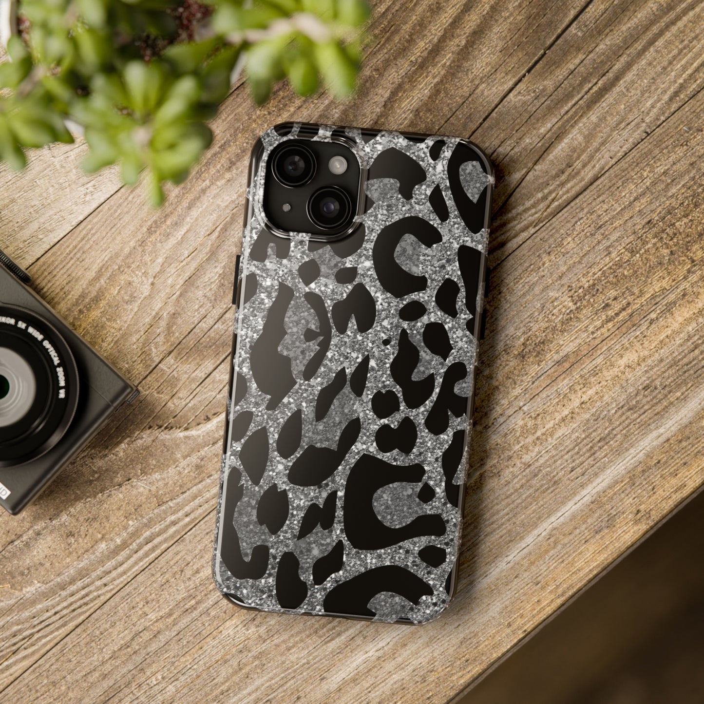 Silver and Black Leopard Design Phone Case- Lightweight, Impact Resistant Cover for iPhone 6, 6s, 12, 13, 14, 15