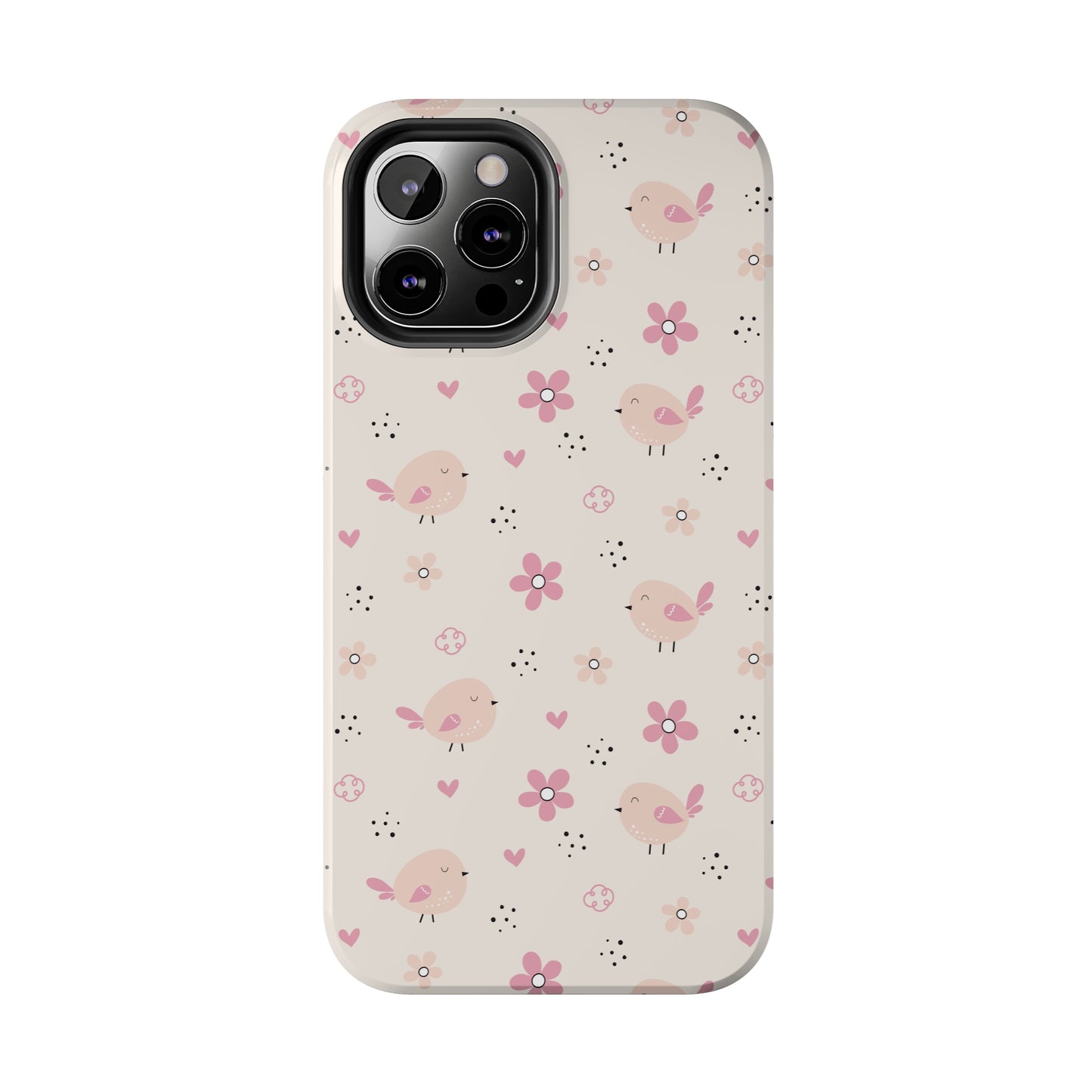 Cute Pink Birds and Flowers print design Tough Phone Case compatible with a large variety of iphone models