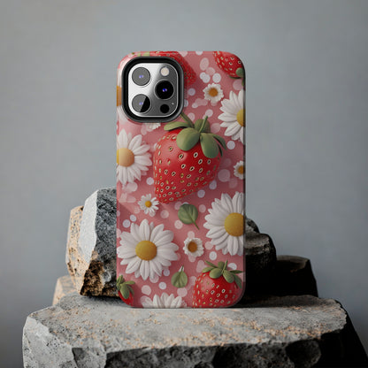 Strawberries & Daisies Digital print Design Tough Phone Case compatible with a large variety of iPhone models, Gift, Phone Case