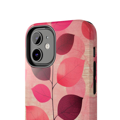 Girly Pink Abstract Leaf Design Tough Phone Case