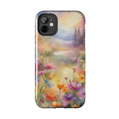 Watercolor Landscape and Wildflowers Pattern print design Tough Phone Case compatible with a large variety of phone models, Phone Case