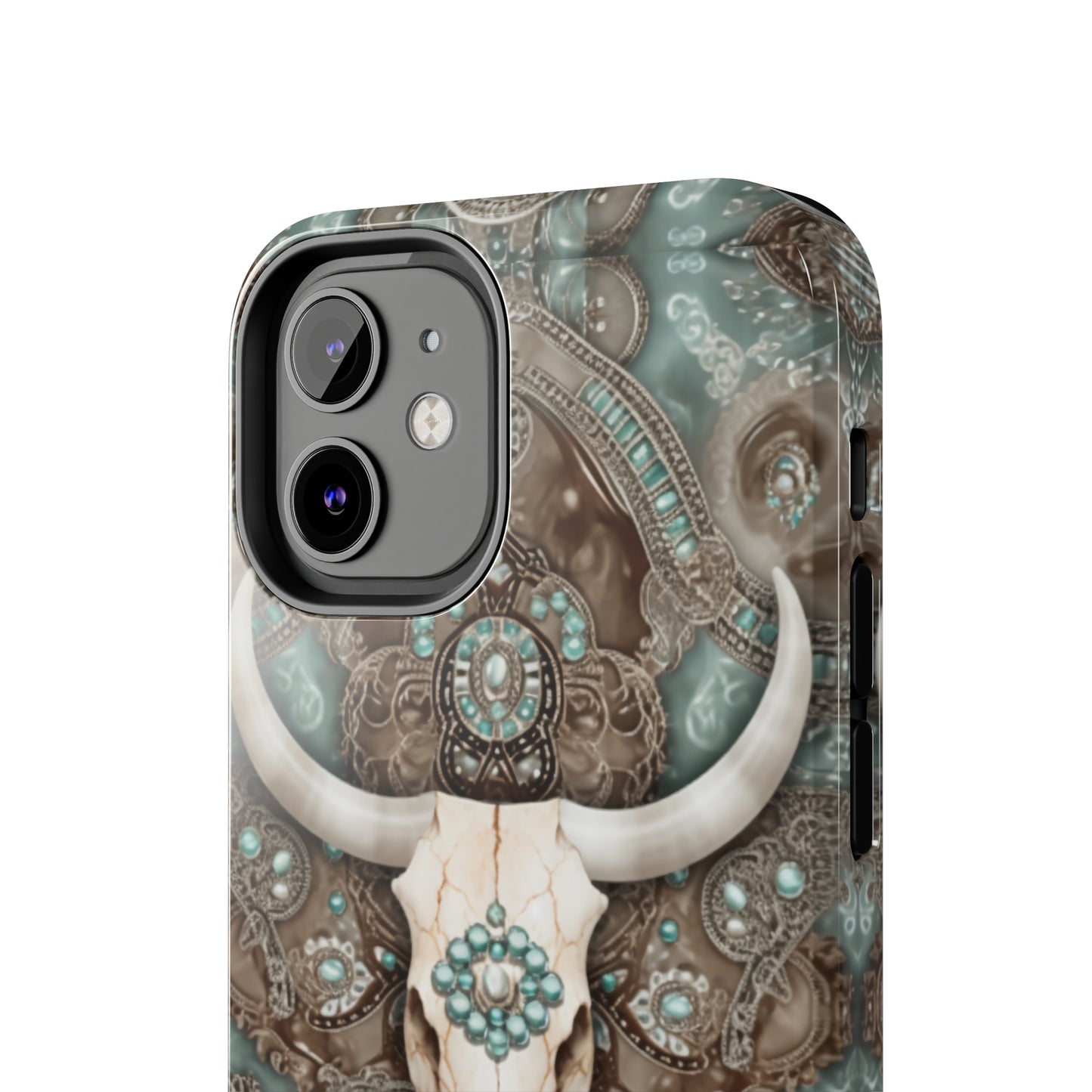 Western Cow Skull and Turquoise print design Phone Case- Lightweight, Impact Resistant Cover for iPhone 6, 6s, 12, 13, 14, 15