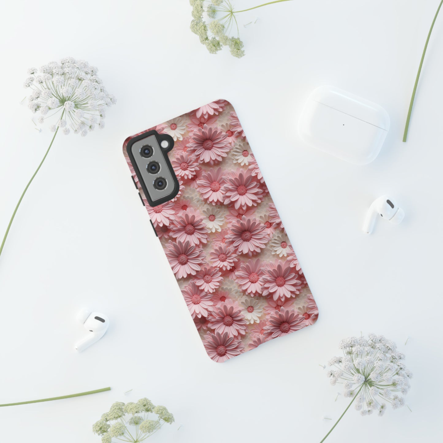 3D Pink and White Daisies print design Tough Phone Case compatible with a large variety of Samsung models