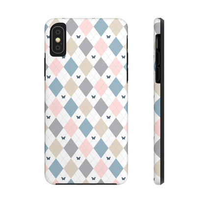 Argyle Pastel Plaid and Butterflies print design Tough Phone Case compatible with a large variety of iphone models