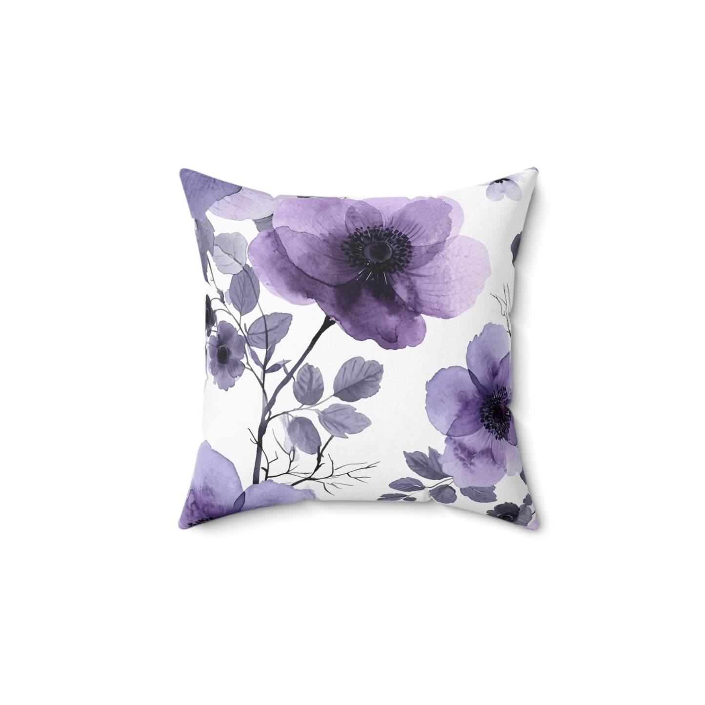 Purple and Black Floral Patternl Design Polyester Square Pillow