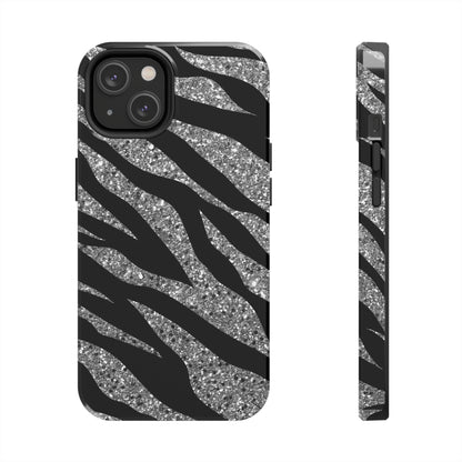 Silver and Black Zebra Print Design  Phone Case- Lightweight, Impact Resistant Cover for iPhone 6, 6s, 12, 13, 14, 15