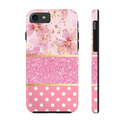 Pink Watercolor flowers and Polka Dot Design Phone Case- Lightweight, Impact Resistant Cover for iPhone 6, 6s, 12, 13, 14, 15