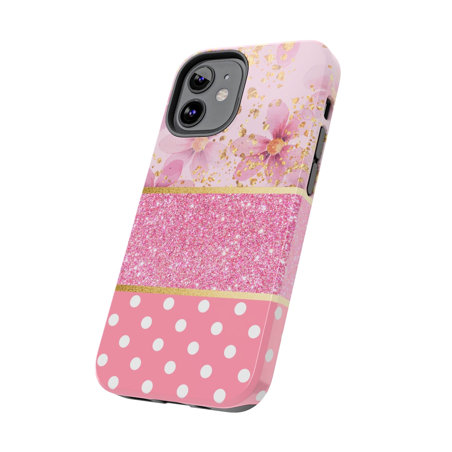 Pink Watercolor flowers and Polka Dot Design Phone Case- Lightweight, Impact Resistant Cover for iPhone 6, 6s, 12, 13, 14, 15