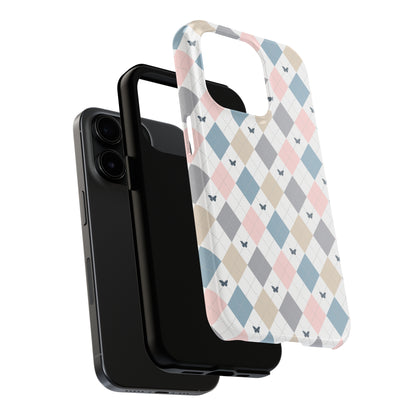 Argyle Pastel Plaid and Butterflies print design Tough Phone Case compatible with a large variety of iphone models