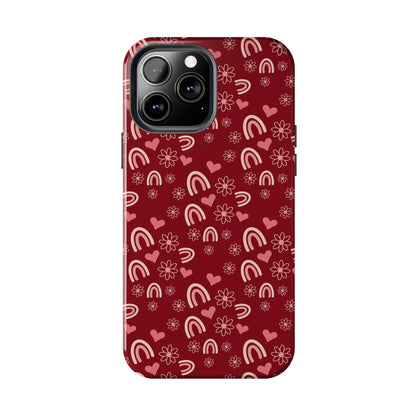 Red Boho2 Rainbow print Design Tough Phone Case compatible with a large variety of iPhone models, Gift, Phone Case