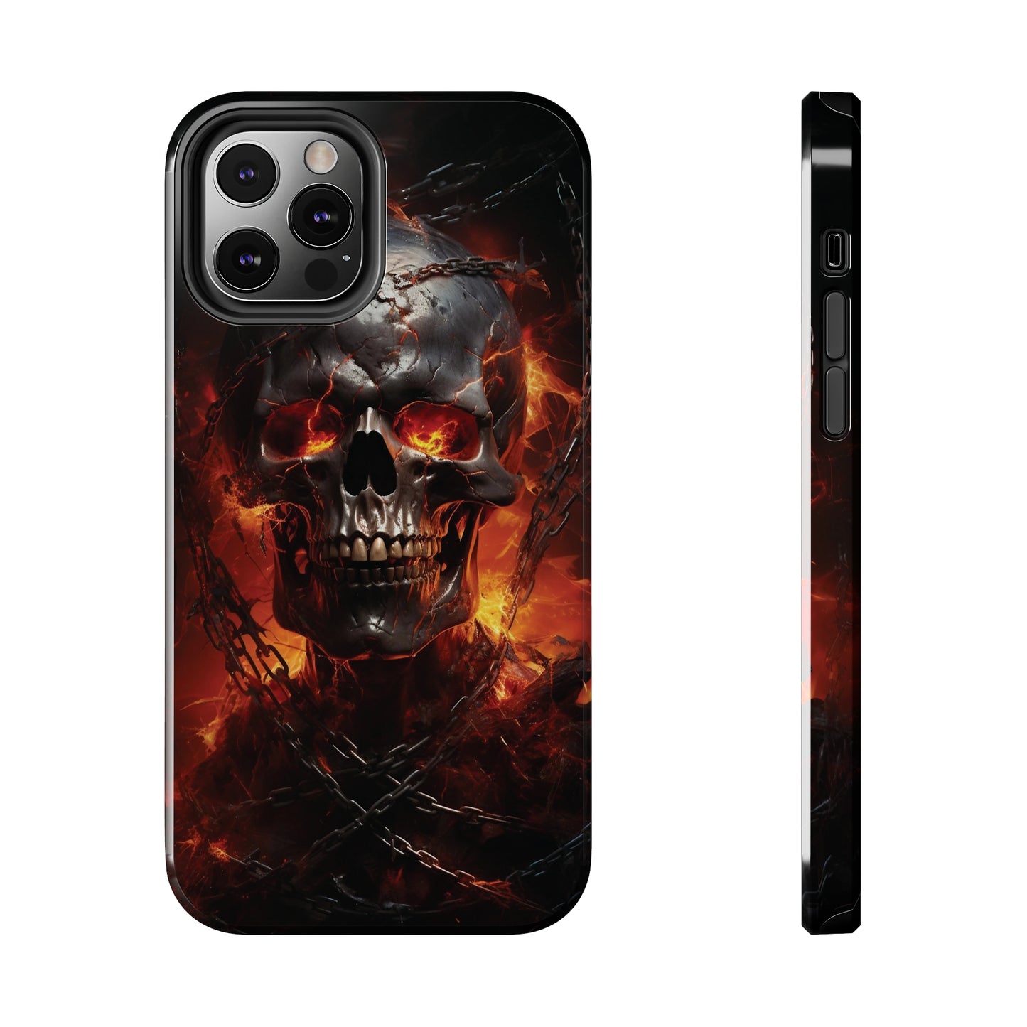 Gothic Skull iPhone Case, Dark Aesthetic Fiery Eyes, Unique Horror Style iPhone Accessory, Cool Tech Design for iPhone Models, Durable Phone Accessory Protective Cover for iPhone Models, Tough iPhone Case