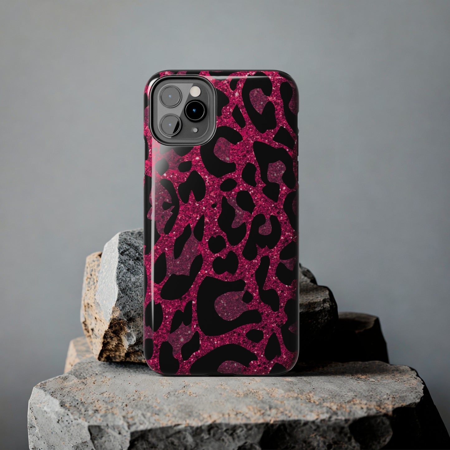 Pink and Black Leopard Design Phone Case- Lightweight, Impact Resistant Cover for iPhone 6, 6s, 12, 13, 14, 15