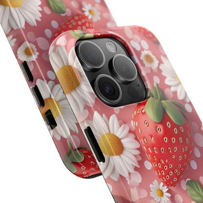 Strawberries & Daisies Digital print Design Tough Phone Case compatible with a large variety of iPhone models, Gift, Phone Case