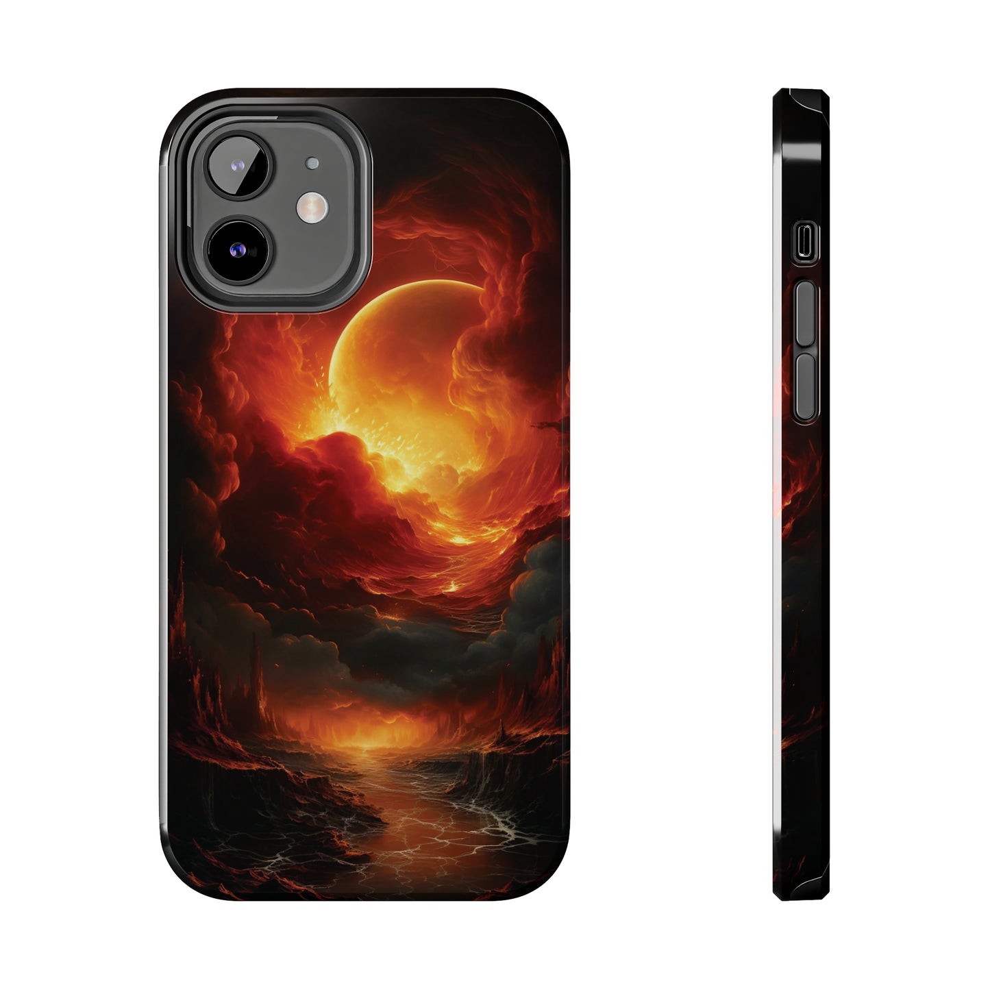 Fiery Red Moon Art iPhone Case, Dramatic Sky Aesthetic Phone Cover, Cool Tech Design for iPhone Models, Durable Phone Accessory Protective Cover for iPhone Models, Tough iPhone Case