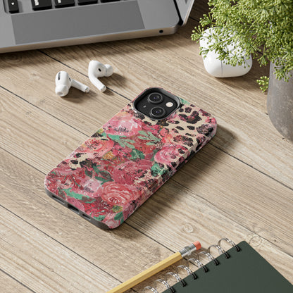 Western Leopard and Pink Roses Design Phone Case- Lightweight, Impact Resistant Cover for iPhone 6, 6s, 12, 13, 14, 15